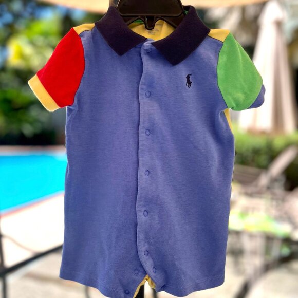 Boys color block Ralph Lauren shortfall/jumpsuit, 9 Mo - Picture 2 of 6